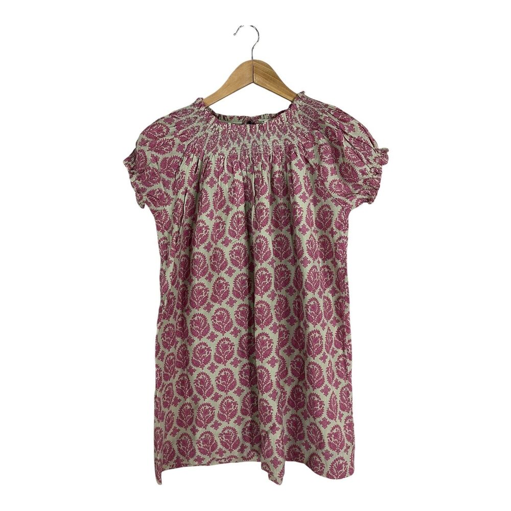 Peek Block Print Smocked Dress Tunic Girls Size 12 Pink 100% Cotton Lined